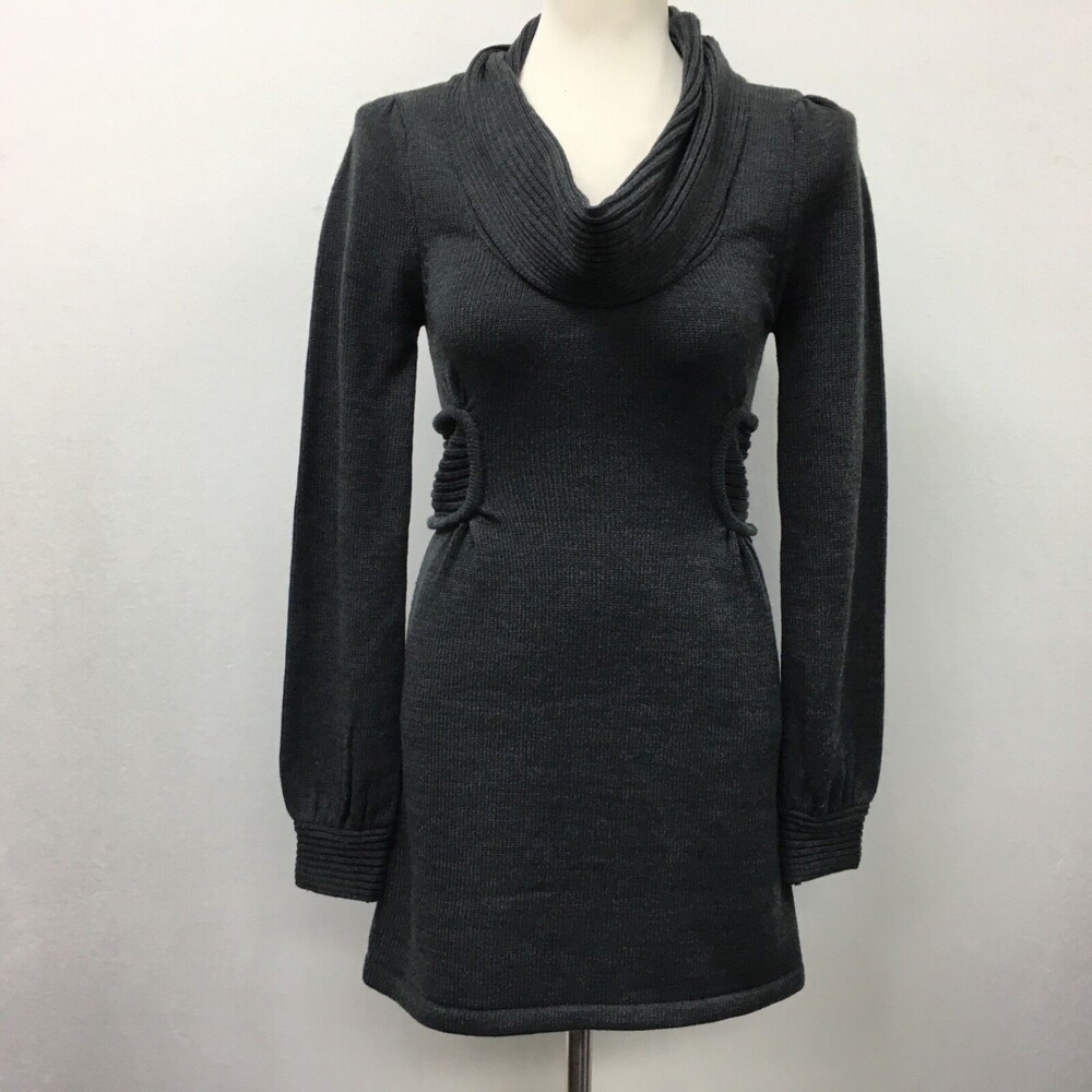 Jump Girl Women's Sweater Dress Small Gray Cowl Neck Long Sleeve
